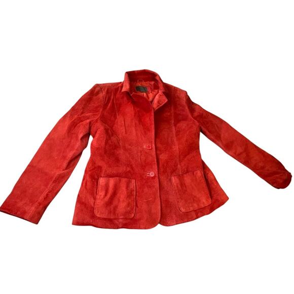 John Paul Richard Red Suede Jacket, 2-Button Blazer, Petite 12 - Picture 1 of 7